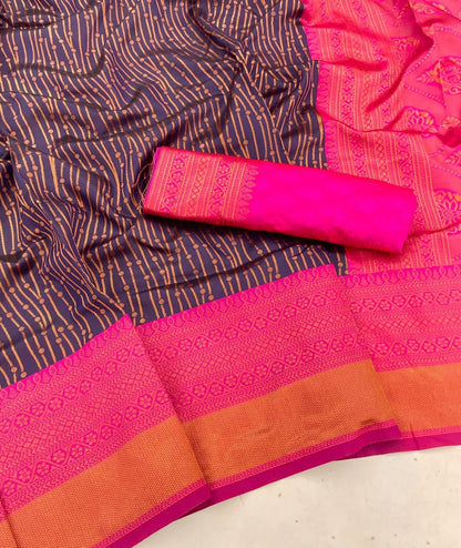 Banarasi Soft Silk Saree with Rich Zari Weaving and Contrast Border