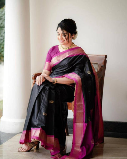 Traditional Banarasi Soft Silk Sarees with Contrast Borders