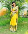 Yellow Banarasi Soft Silk Saree with Green Zari Border
