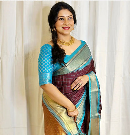 Banarasi Soft Silk Saree with Golden Zari Border ✨