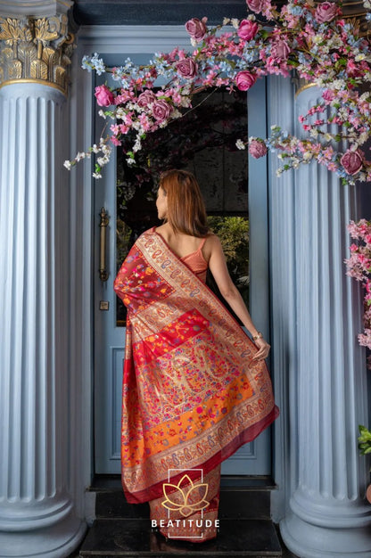 Floral Printed Banarasi Soft Silk Saree with Contrast Zari Border