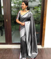 Silver and Black Banarasi Soft Silk Saree with Dual-Tone Zari Weaving and Elegant Border