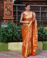 Orange Banarasi Soft Silk Saree with Gold Zari Floral Weaving and Rich Pallu