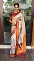 Cream Banarasi Soft Silk Saree with Copper Zari Border and Maroon Rich Pallu
