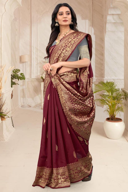 Royal Blue & Maroon Banarasi Silk Saree Combo with Silver & Gold Zari Weaving