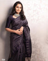 Charcoal Black Banarasi Soft Silk Saree with Silver Zari Line Weaving