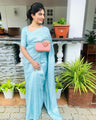 Pastel Sky Blue Banarasi Soft Silk Saree with Subtle Self-Weaving Design