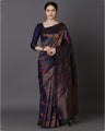 Navy Blue Banarasi Soft Silk Saree with Multicolor Zari Weaving and Floral Butta Design