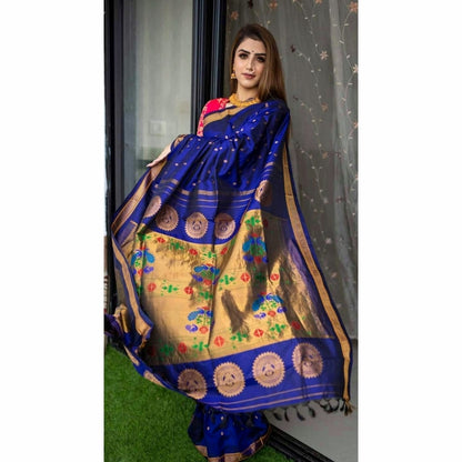 Royal Blue Banarasi Silk Saree with Golden Zari Weaving and Meenakari Pallu