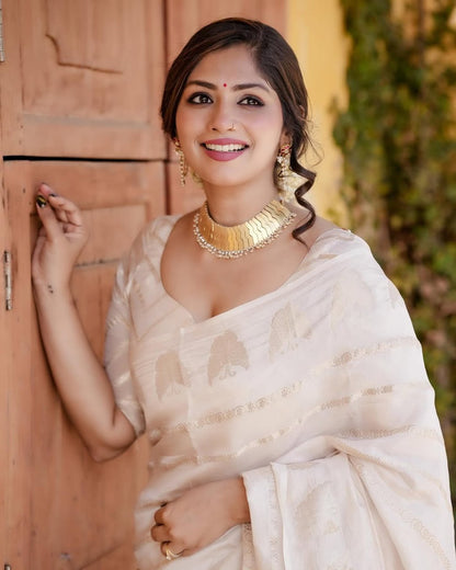Royal Ivory Banarasi Saree for Timeless Beauty
