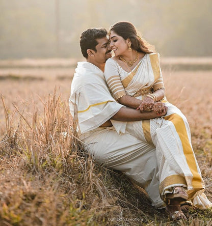 Traditional Kerala Kasavu Banarasi Soft Silk Saree