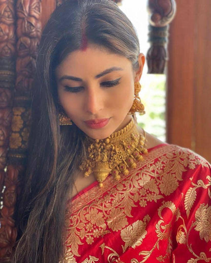 Royal Red Banarasi Soft Silk Saree with Golden Zari Floral Weaving and Rich Traditional Pallu