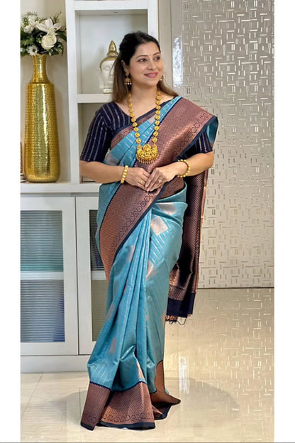 Jacquard Silk Saree with Contrast Zari Border