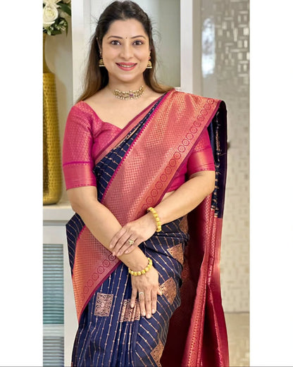 Jacquard Silk Saree with Contrast Zari Border