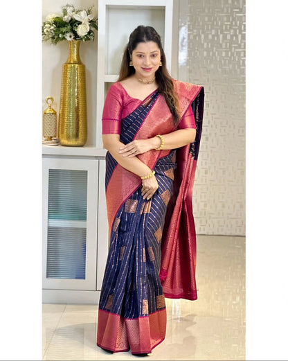 Jacquard Silk Saree with Contrast Zari Border