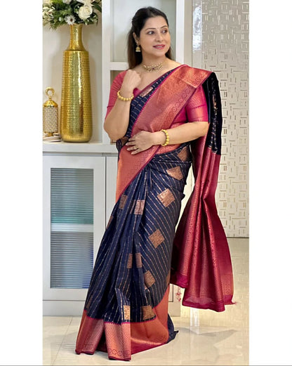 Jacquard Silk Saree with Contrast Zari Border