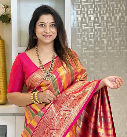 Graceful Multicolor Silk Saree with Rich Zari Weaving
