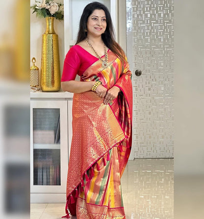 Graceful Multicolor Silk Saree with Rich Zari Weaving