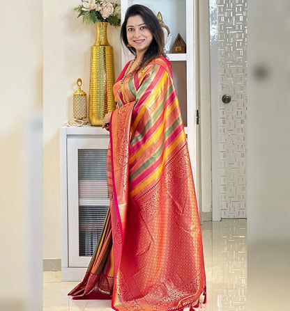 Graceful Multicolor Silk Saree with Rich Zari Weaving