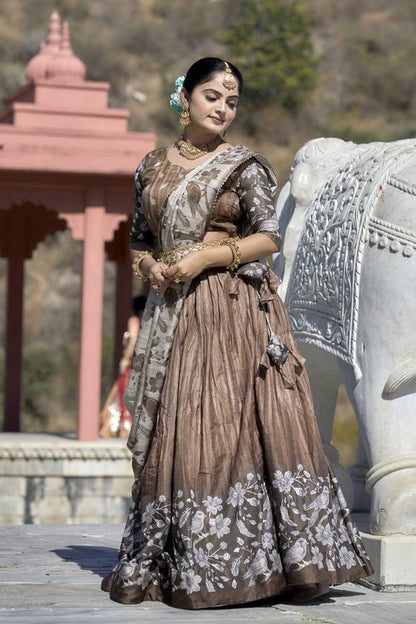 Premium Dola Silk Digital Print Lehenga Choli with Bird & Floral Designer Dupatta | Wedding & Festive Wear