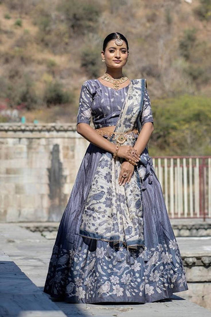 Premium Dola Silk Digital Print Lehenga Choli with Bird & Floral Designer Dupatta | Wedding & Festive Wear