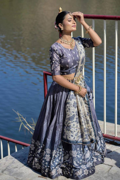Premium Dola Silk Digital Print Lehenga Choli with Bird & Floral Designer Dupatta | Wedding & Festive Wear