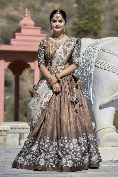 Premium Dola Silk Digital Print Lehenga Choli with Bird & Floral Designer Dupatta | Wedding & Festive Wear