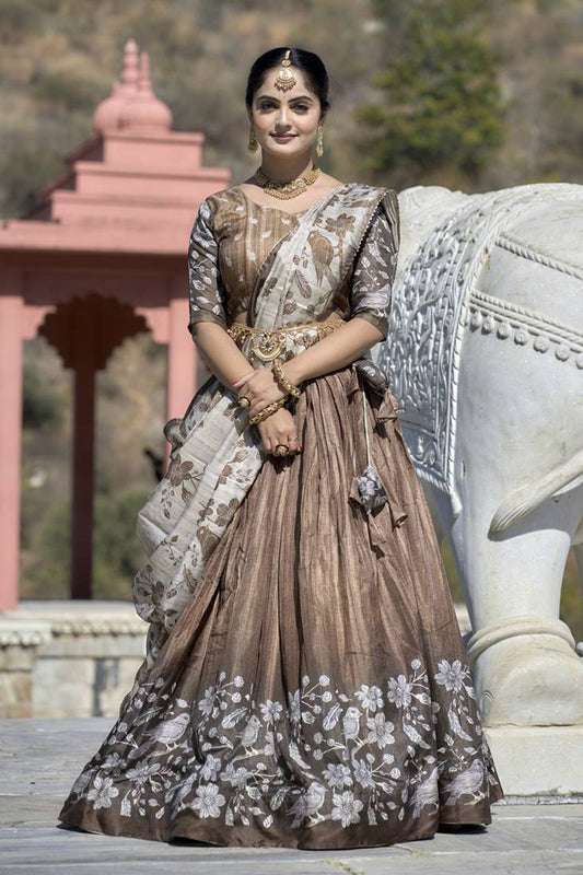 Premium Dola Silk Digital Print Lehenga Choli with Bird & Floral Designer Dupatta | Wedding & Festive Wear