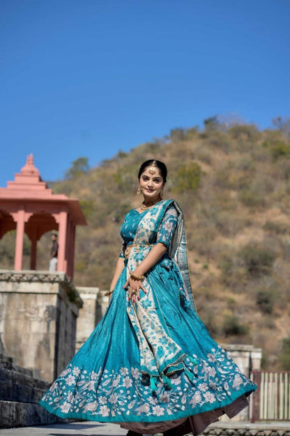 Premium Dola Silk Digital Print Lehenga Choli with Bird & Floral Designer Dupatta | Wedding & Festive Wear