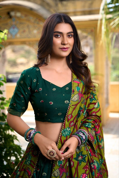 Royal Kalamkari Print Lehenga Choli with Designer Dupatta for Women