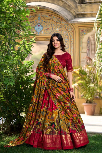 Royal Kalamkari Print Lehenga Choli with Designer Dupatta for Women