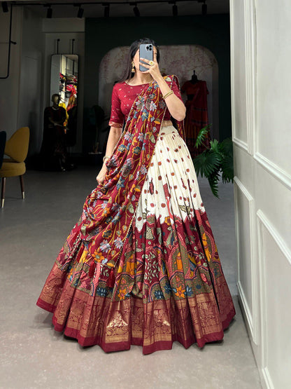Royal Kalamkari Print Lehenga Choli with Designer Dupatta for Women