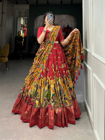 Royal Kalamkari Print Lehenga Choli with Designer Dupatta for Women