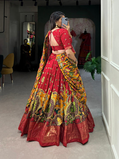 Royal Kalamkari Print Lehenga Choli with Designer Dupatta for Women