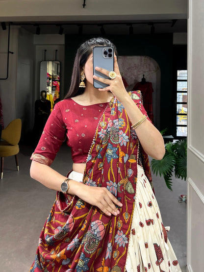 Royal Kalamkari Print Lehenga Choli with Designer Dupatta for Women