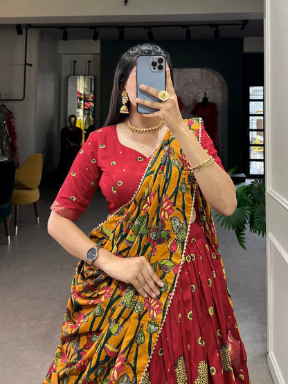 Royal Kalamkari Print Lehenga Choli with Designer Dupatta for Women