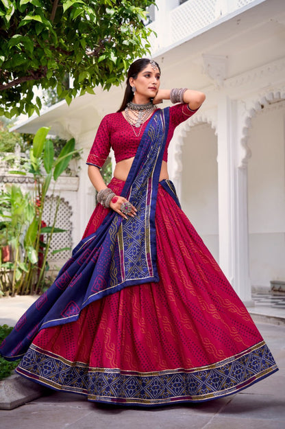 Traditional Bandhani Print Dola Silk Lehenga Choli with Dupatta | Navratri & Festive Wear Collection