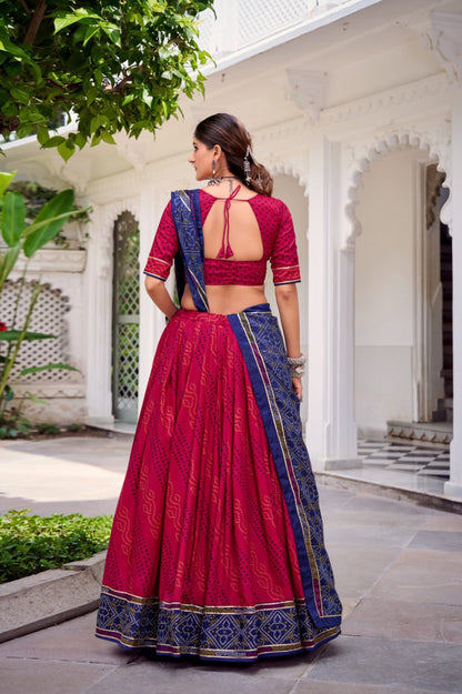 Traditional Bandhani Print Dola Silk Lehenga Choli with Dupatta | Navratri & Festive Wear Collection