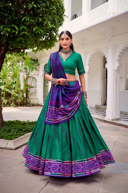 Traditional Bandhani Print Dola Silk Lehenga Choli with Dupatta | Navratri & Festive Wear Collection