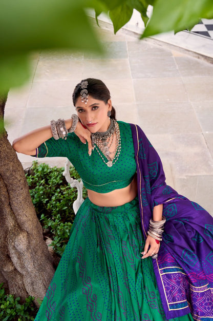Traditional Bandhani Print Dola Silk Lehenga Choli with Dupatta | Navratri & Festive Wear Collection