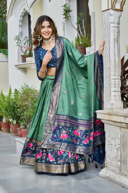 Pure Dola Tusser Silk Floral Print Lehenga Choli with Designer Dupatta | Stitched Lehenga | Wedding & Festive Wear