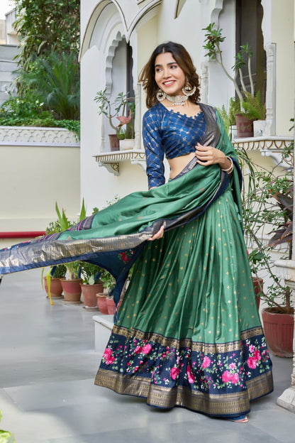 Pure Dola Tusser Silk Floral Print Lehenga Choli with Designer Dupatta | Stitched Lehenga | Wedding & Festive Wear