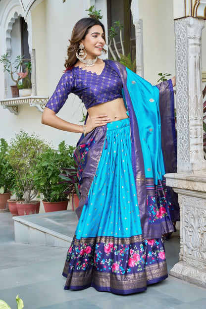 Pure Dola Tusser Silk Floral Print Lehenga Choli with Designer Dupatta | Stitched Lehenga | Wedding & Festive Wear