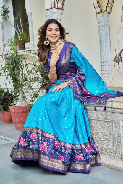 Pure Dola Tusser Silk Floral Print Lehenga Choli with Designer Dupatta | Stitched Lehenga | Wedding & Festive Wear