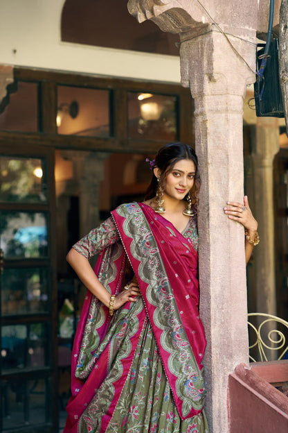 Women's Floral Printed Dolla Silk Choli with Designer Dupatta