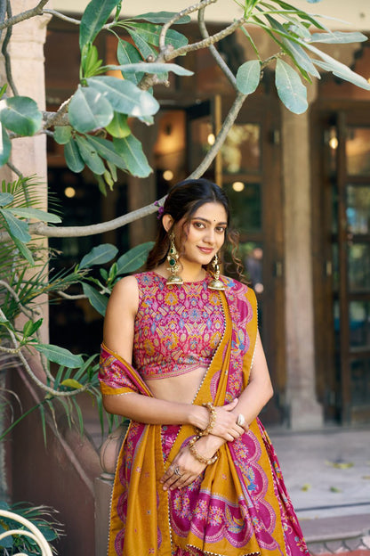 Women's Floral Printed Dolla Silk Choli with Designer Dupatta