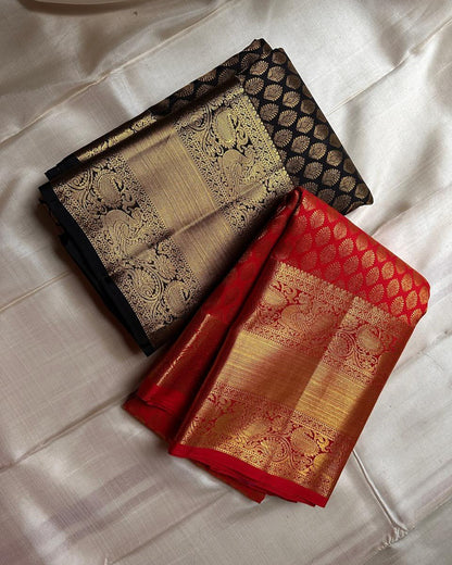 Soft Lichi Silk Saree with Rich Gold Zari Woven Border | Traditional Kanjivaram Style | 2 Color Options
