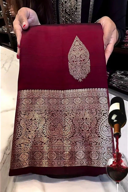Maroon Banarasi Silk Saree for Women | Rich Zari Woven Soft Silk Saree | Traditional Wedding & Festive Designer Saree