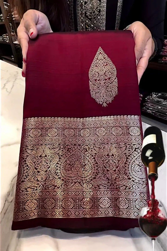 Maroon Banarasi Silk Saree for Women | Rich Zari Woven Soft Silk Saree | Traditional Wedding & Festive Designer Saree