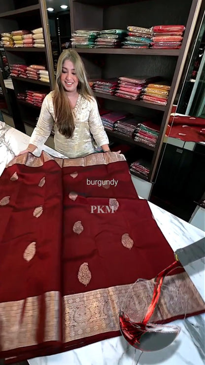 Wine Banarasi Soft Silk Saree for Women | Rich Zari Woven Traditional Saree | Wedding, Party & Festive Designer Saree